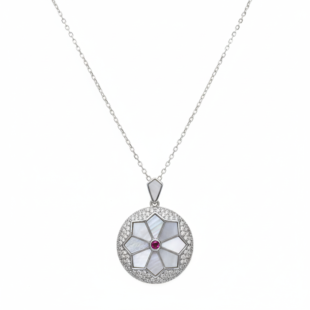 Silver Starburst Mother Of Pearl Pendant