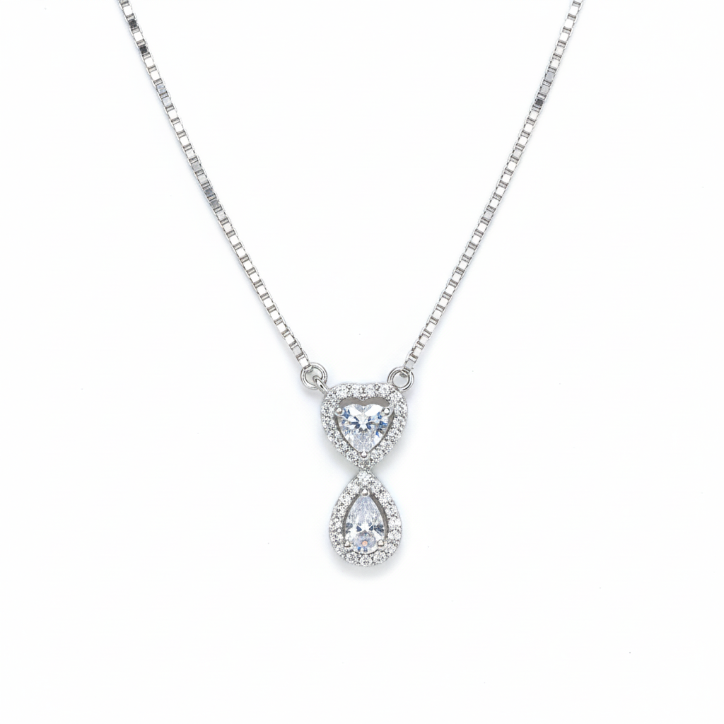 Silver Heart Drop CZ Necklace pendant for her