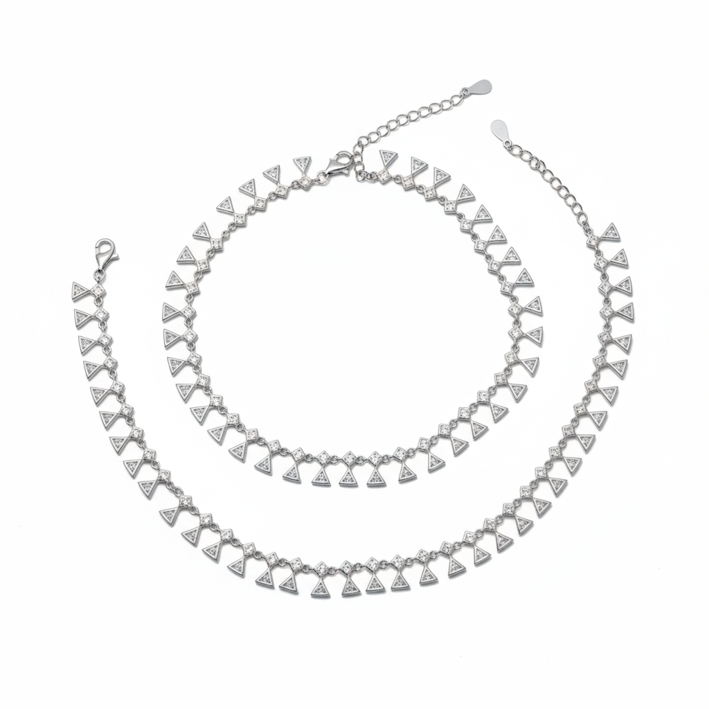 Silver Premium Triangle shaped CZ Diamond Anklet