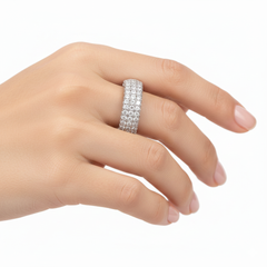 Silver Triple row Iced Eternity Band For Her