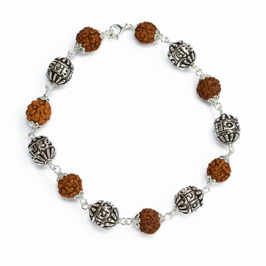 Silver Om Namah Shivaay Rudraksh Bracelet