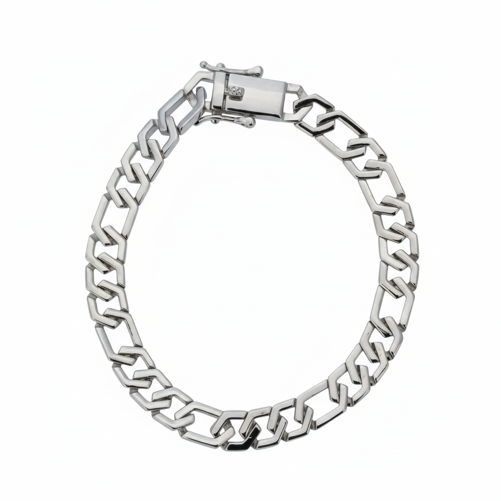 Silver High polish Cuban style Chain bracelet for mens