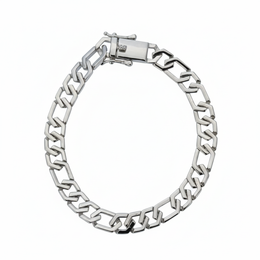 Silver High polish Cuban style Chain bracelet for mens