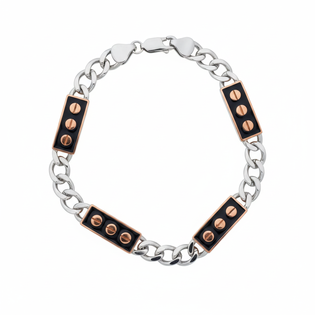 Silver Titan Rose Gold Screw Bracelet For Him
