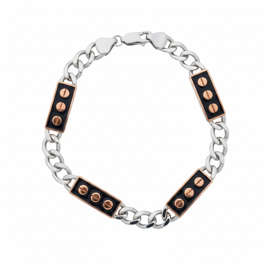 Silver Titan Rose Gold Screw Bracelet For Him