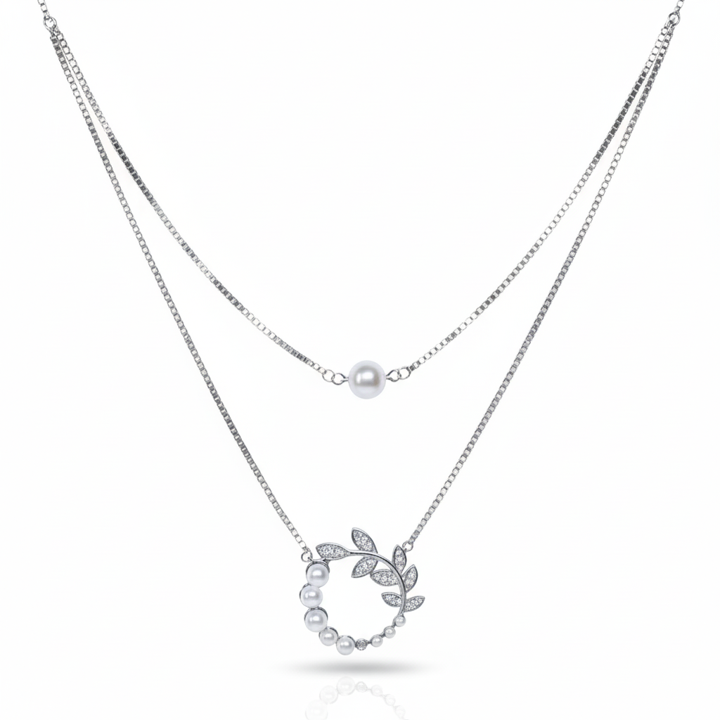 Silver Luminous Pearl Pendant Set