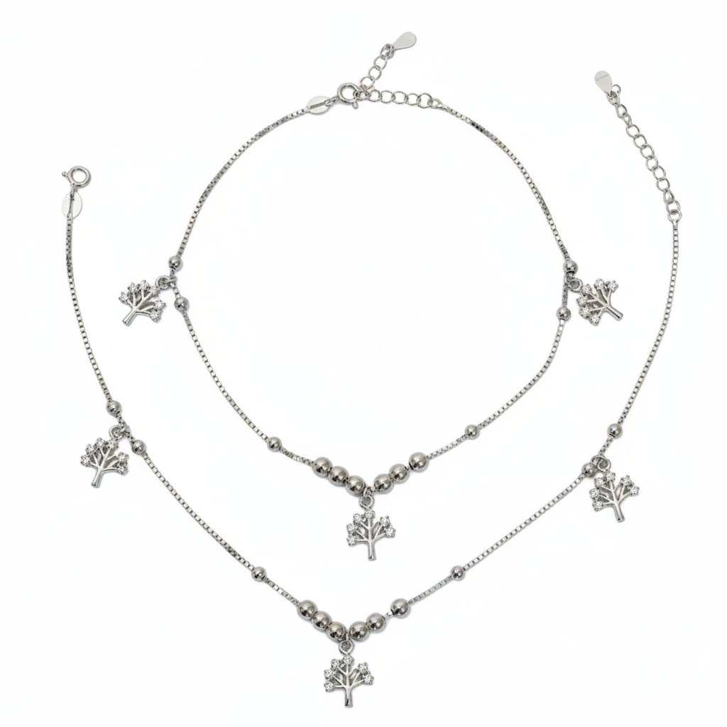 Silver Sparking Tree of life Anklet