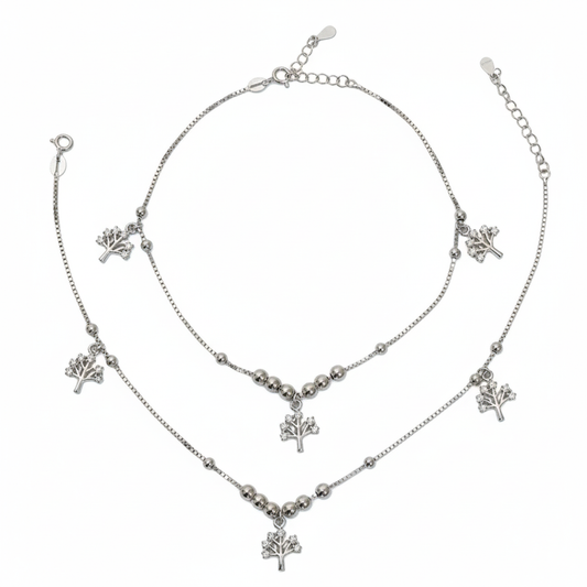 Silver Sparking Tree of life Anklet