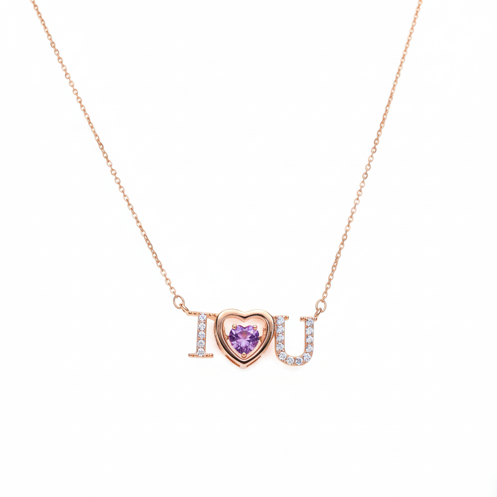 Rose Gold I love you Dancing Stone Pendant