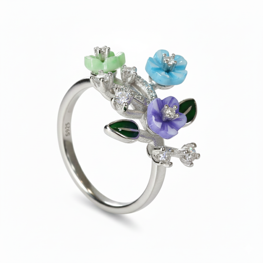 Silver floral Bouquet Ring for her