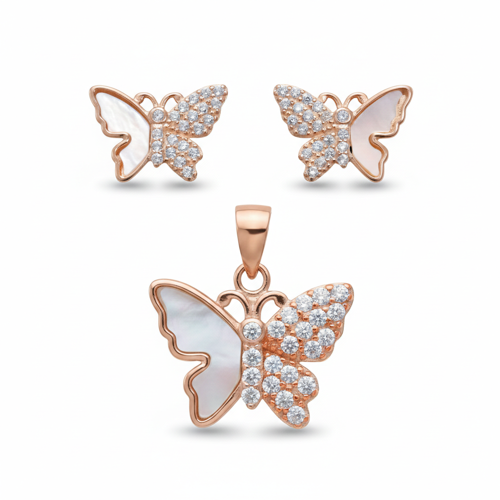 Rose Gold Radiant Butterfly Pendant Set