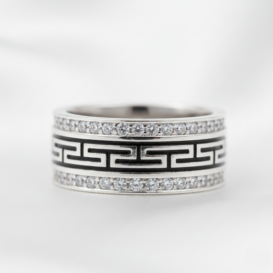 Sterling Silver Greek Key Meander Band Ring for him