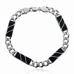 Silver Noir Wave Style Link Bracelet For Him