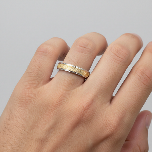 925 Two-Tone Diamond-Cut Ring For Him