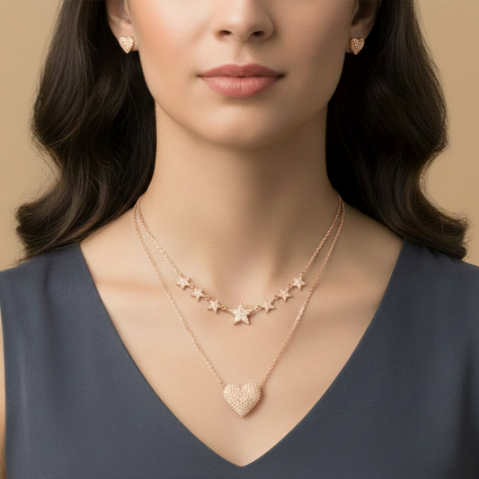 Rose Gold Celestian Heart Double Layer Set