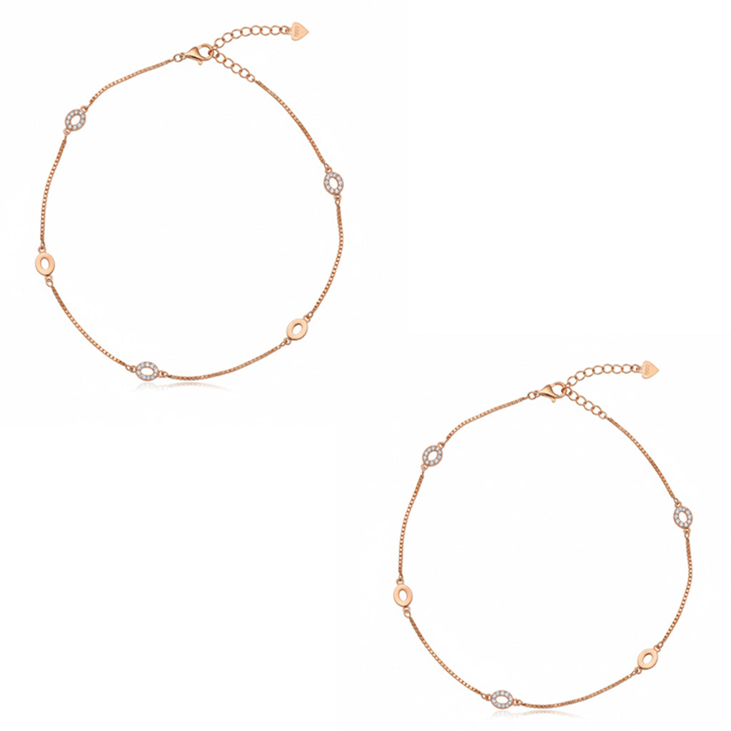 Silver Rose gold Oval Charms Anklet