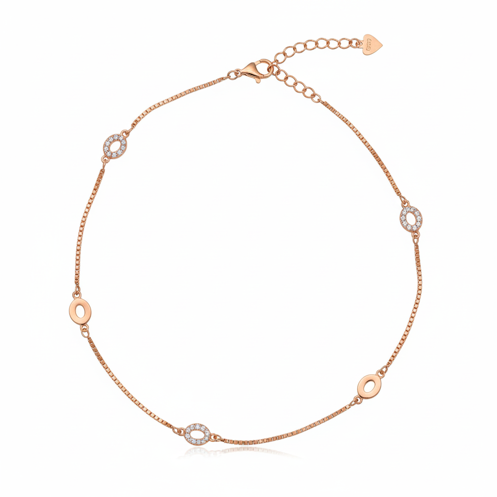 Silver Rose gold Oval Charms Anklet