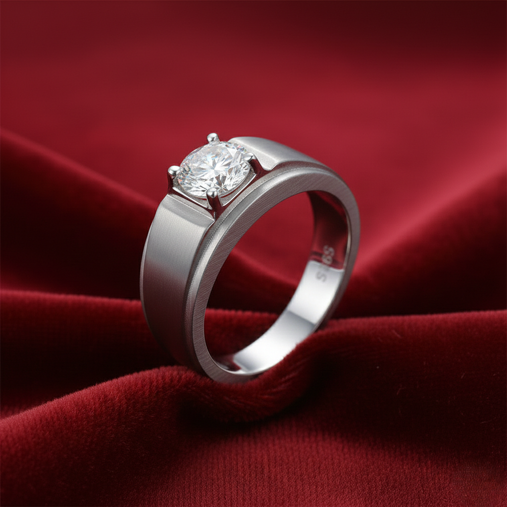 925-Sterling Silver Brilliant-Cut Solitaire Signet Ring for Him