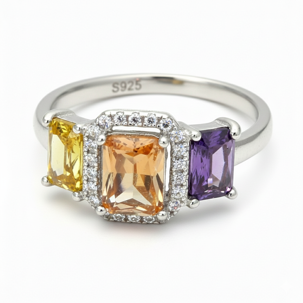 Silver Golden Dahlia Trio Ring For Her