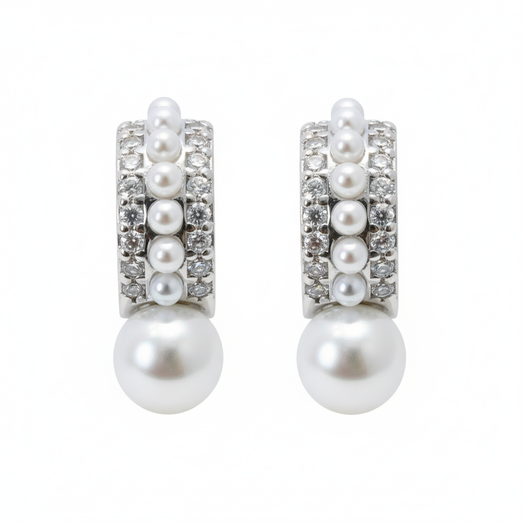Silver Pearl studs Half Bali Earrings