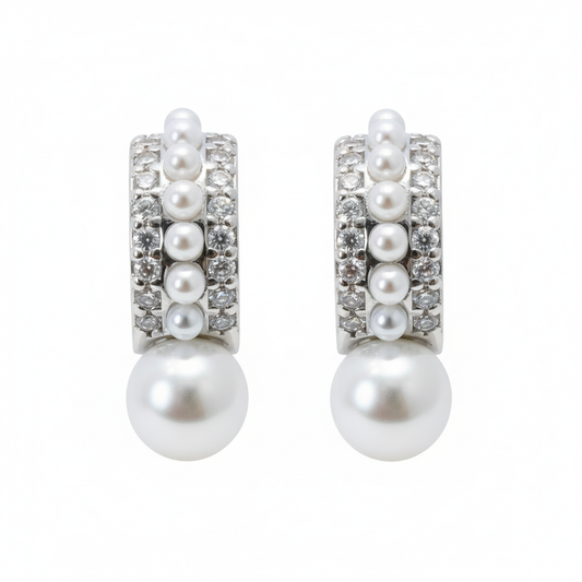 Silver Pearl studs Half Bali Earrings
