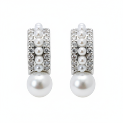 Silver Pearl studs Half Bali Earrings