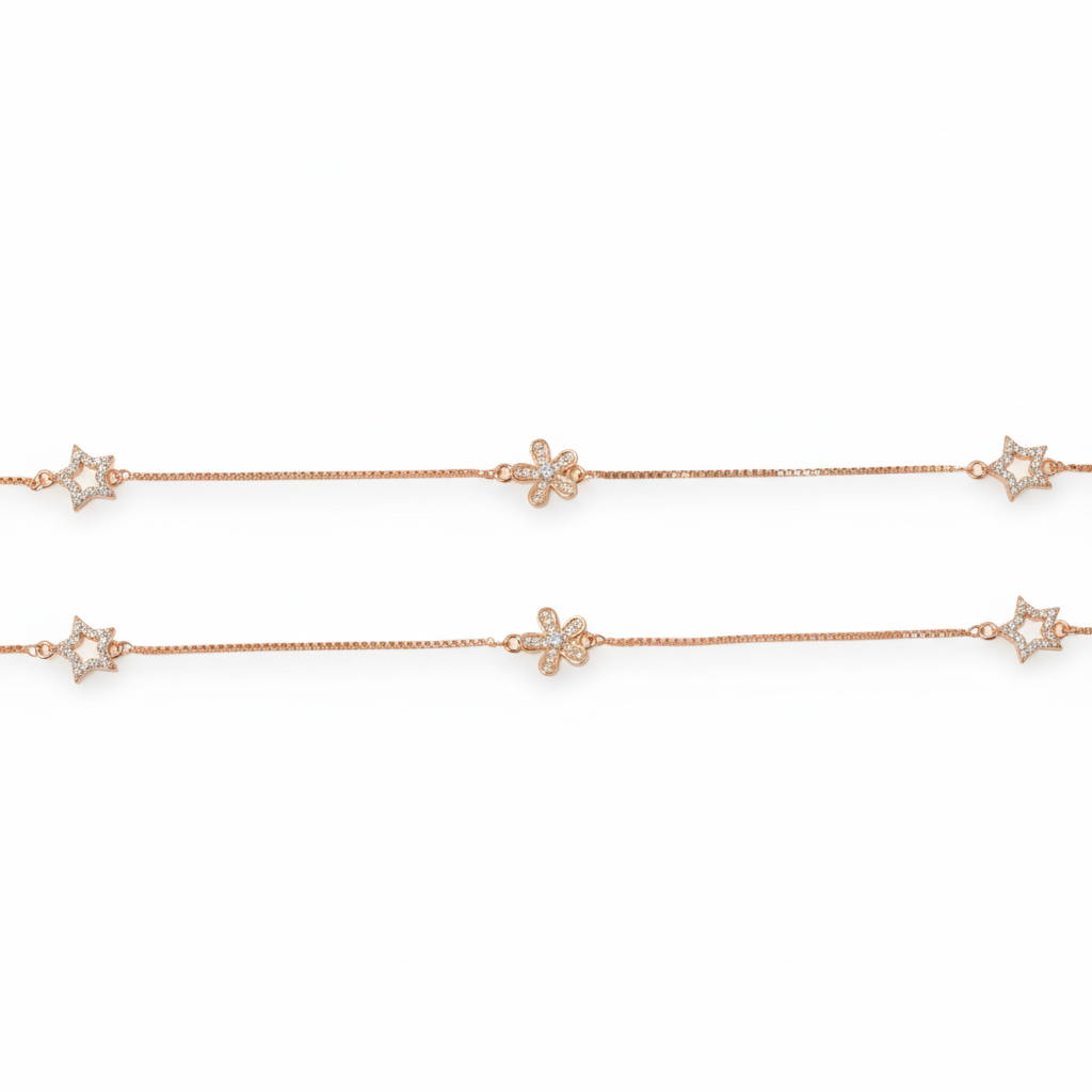 Rose gold Flower and Star Anklet