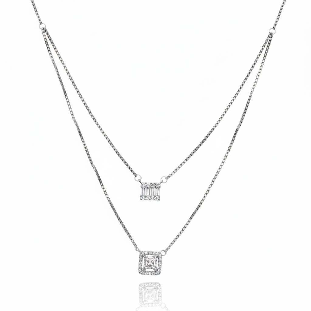 Silver Geometric Halo Pendant set