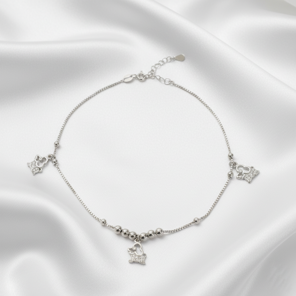 Silver Adorable Puppy charm Anklet
