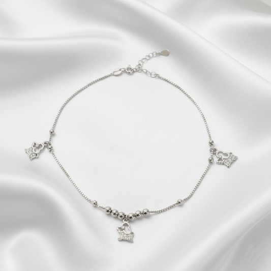 Silver Adorable Puppy charm Anklet