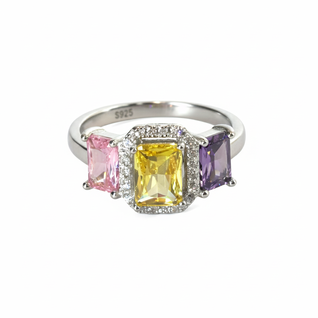 Silver Petal Perfect Pastel Trio Ring