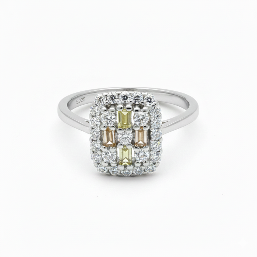 Silver Lemon Sparkle Cluster Ring For Her