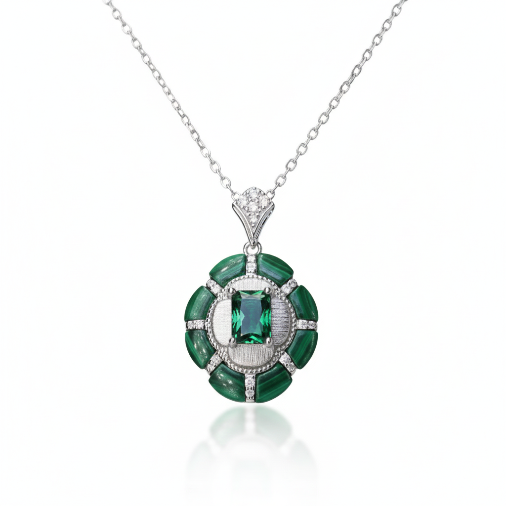 Silver Exquisite Malachite Green Pendant