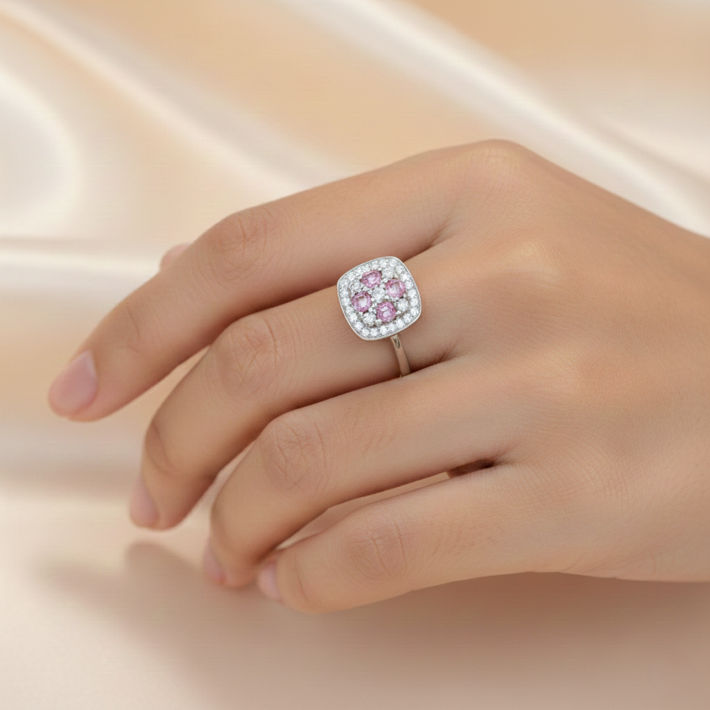 Silver Wild Rose Baguette Halo Ring For Her