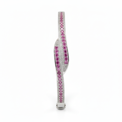 Silver Pave Ribbon Pink Bracelet For Her