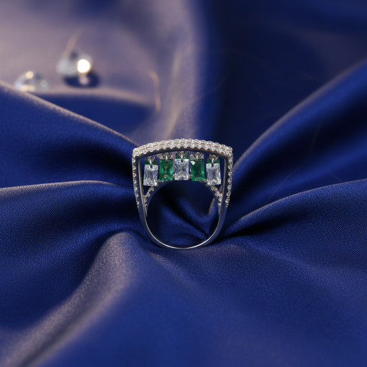 Silver Emerald Inspired Hanging Tassel Ring For Her