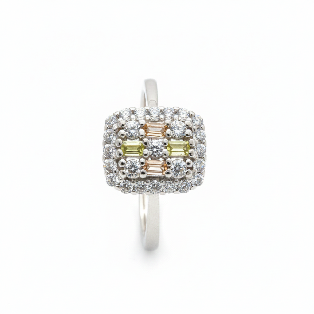 Silver Lemon Sparkle Cluster Ring For Her