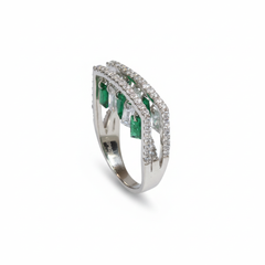 Silver Emerald Inspired Hanging Tassel Ring For Her