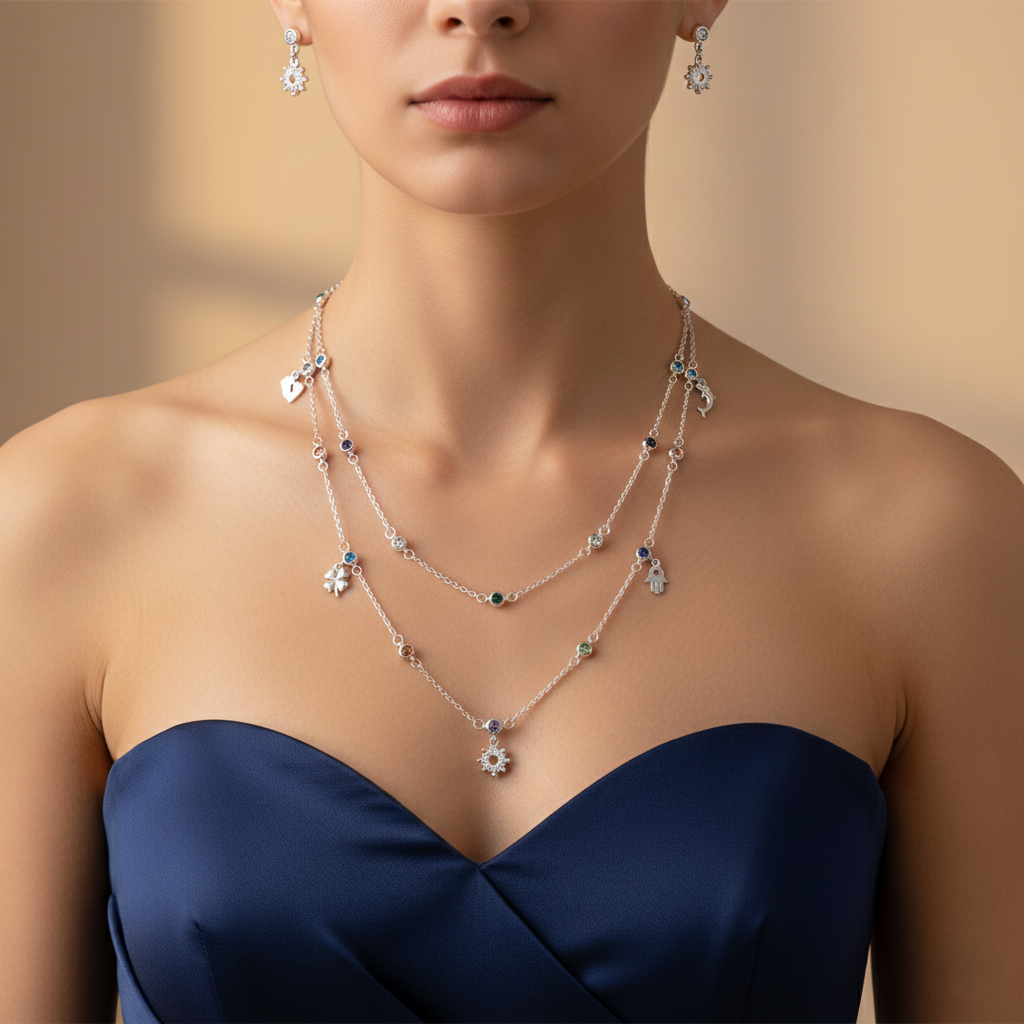 Silver charms Multicolor Shimmer Necklace
