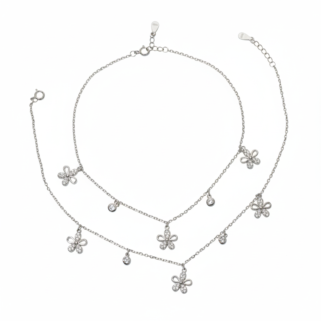 Silver Floral Charm anklet for her