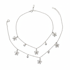 Silver Floral Charm anklet for her