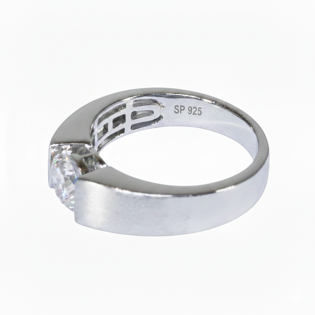 Stardust Meteorite Notched Ring in Sterling Silver