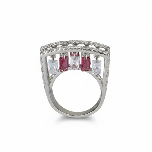 Silver Daisy Pink Double Band Ring For Her