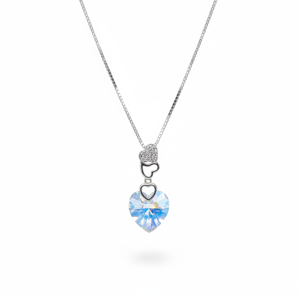 Silver Aurora Crystal Heart Pendant