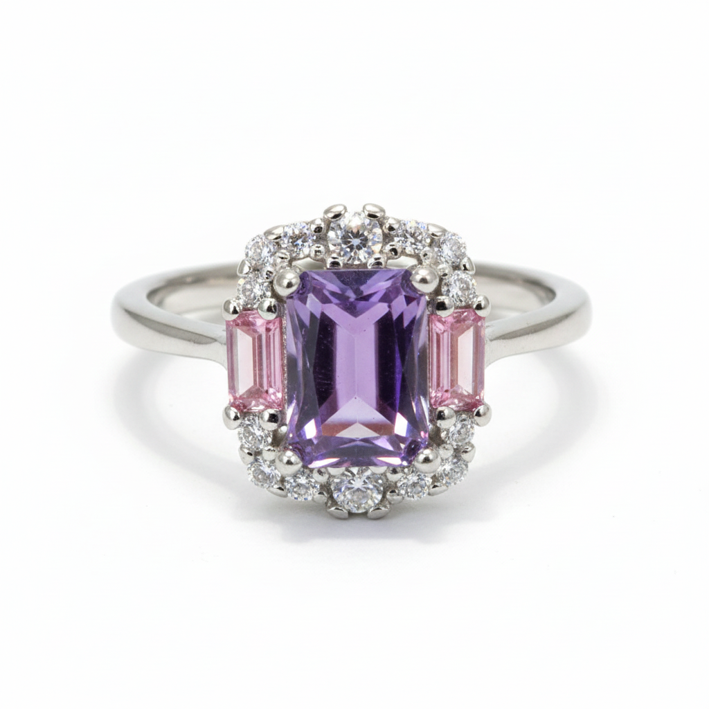 Silver Royal Orchid Halo Cocktail Ring For Her