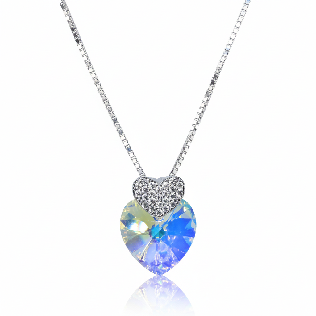 Silver Dual Heart Pave Pendant