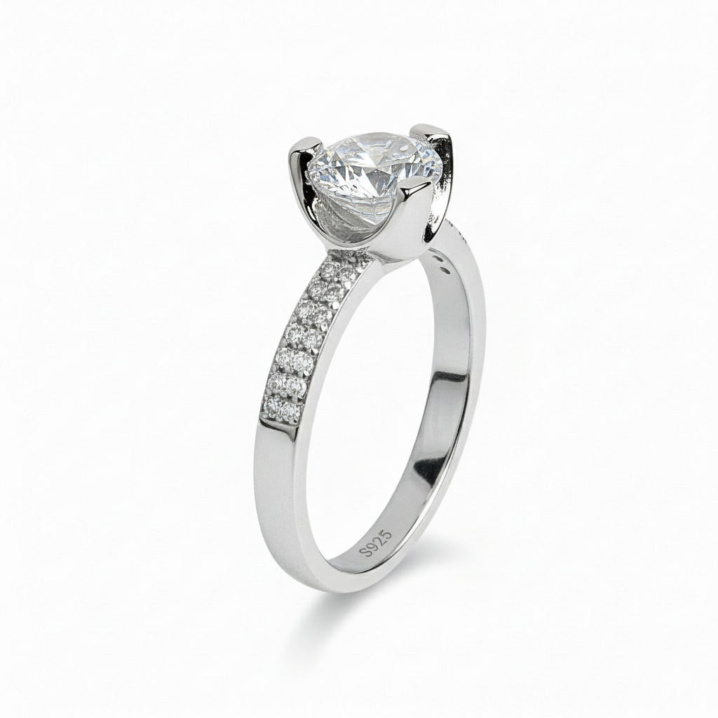 Silver Precious Round Ring