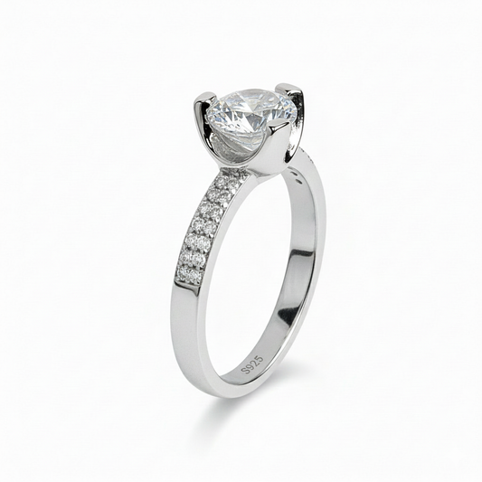 Silver Precious Round Ring