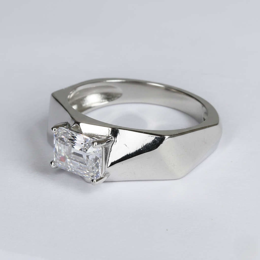 Sterling Silver Emerald-Cut Solitaire Signet Ring for Him