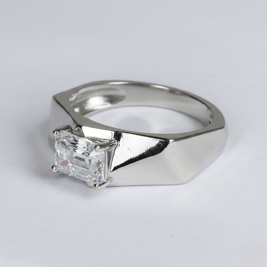 Sterling Silver Emerald-Cut Solitaire Signet Ring for Him
